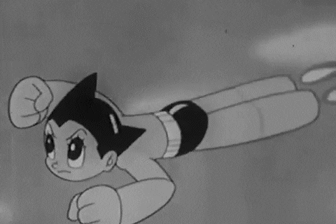 A video loop of Astro Boy flying through the air.