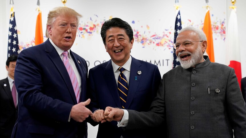 US President Donald Trump, India's Prime Minister Narendra Modi and Japan's Prime Minister Shinzo Abe.