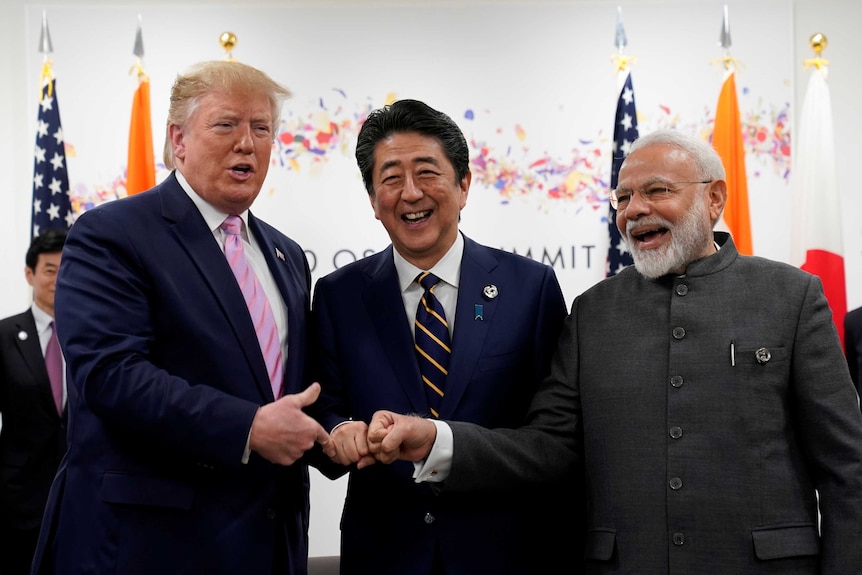 US President Donald Trump, India's Prime Minister Narendra Modi and Japan's Prime Minister Shinzo Abe.
