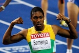 South Africa's Caster Semenya celebrates winning the final of the women's 800 metres