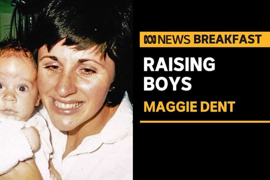 Raising Boys, Maggie Dent: Close up of a woman smiling holding a surprised looking baby.
