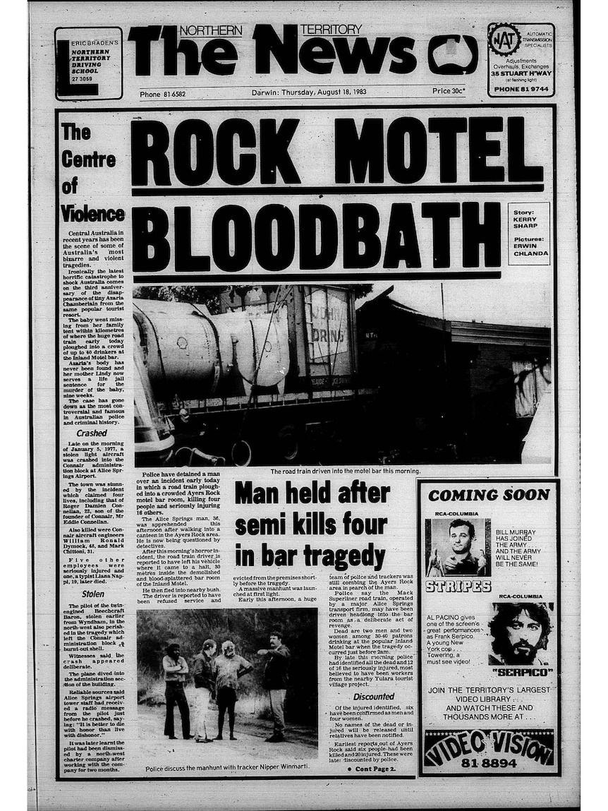 An NT News front page detailing the Crabbe murders in 1983.