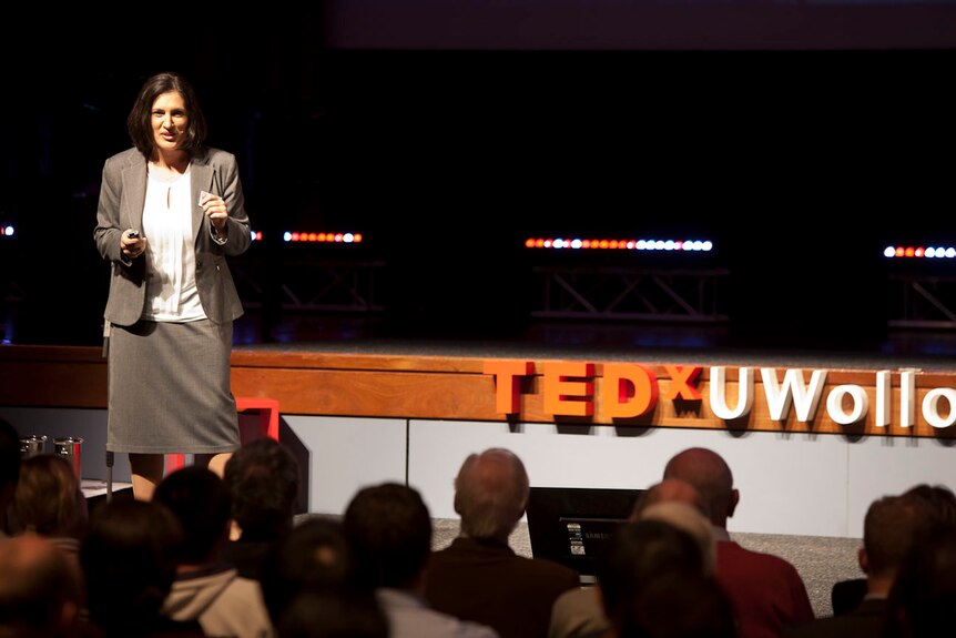 Katina Michael talks at a Ted X conference.