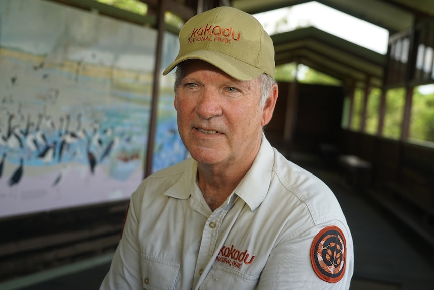 Russell Gueho is Kakadu's new park manager, wearing a baseball hat.