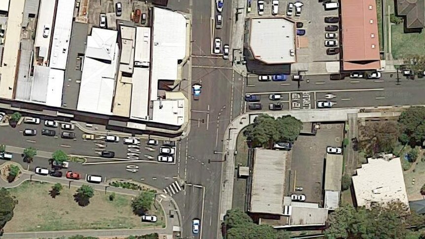 An intersection seen from above.