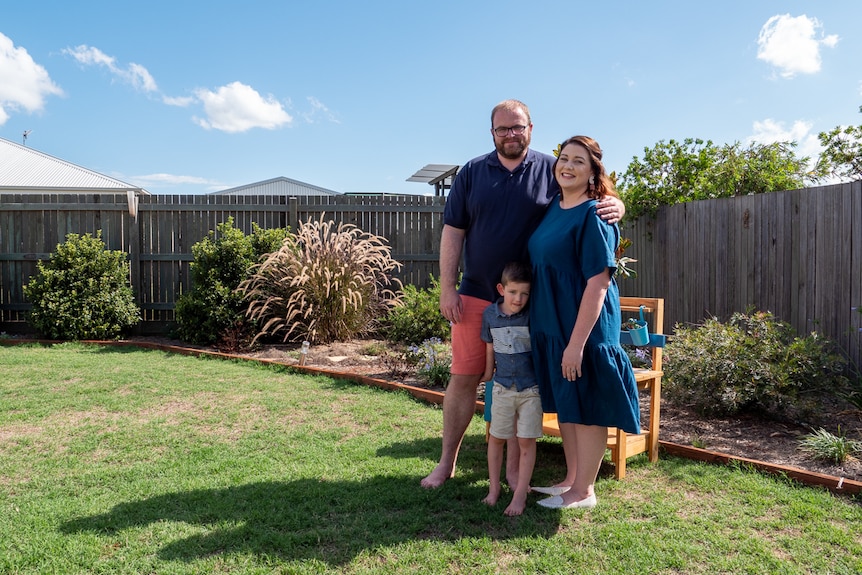Lara Strohfeldt and her husband Matt and son Will at their home at Highfields, Queensland, Decemeber 2020.