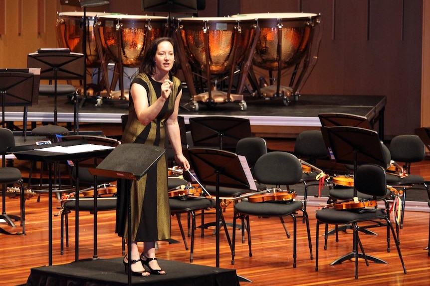 Dr Anita Collins prepares to conduct The Goulburn Concerto at Llewellyn Hall.