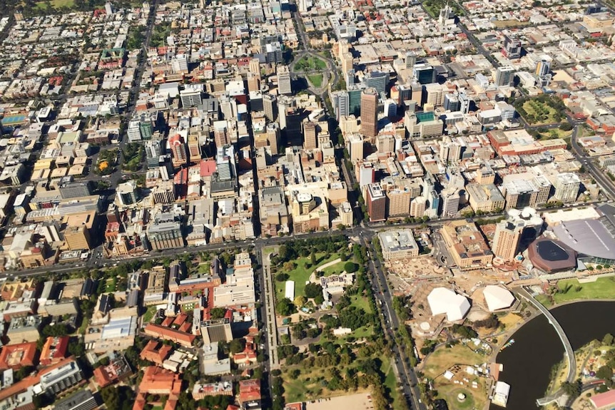 Aerial view of Adelaide CBD.