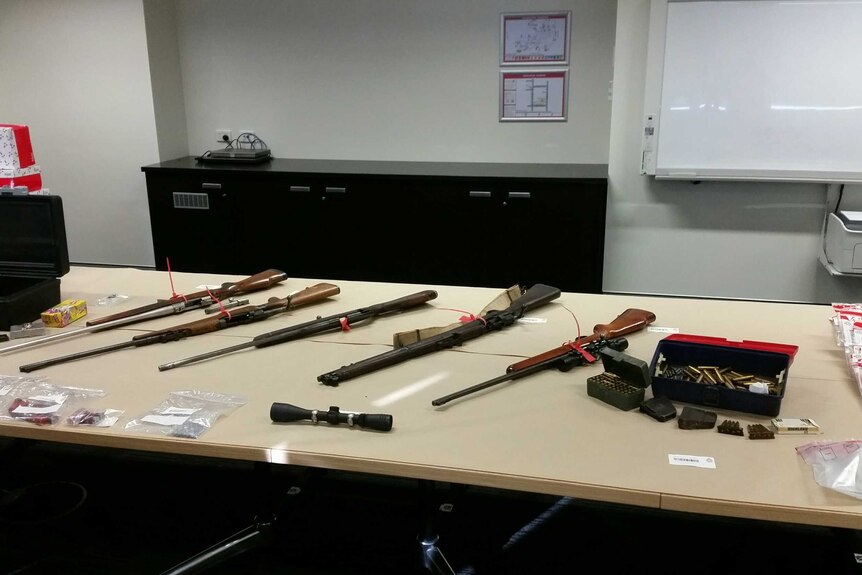 Drugs, weapons and ammunition seized from an apartment in Highgate, Perth