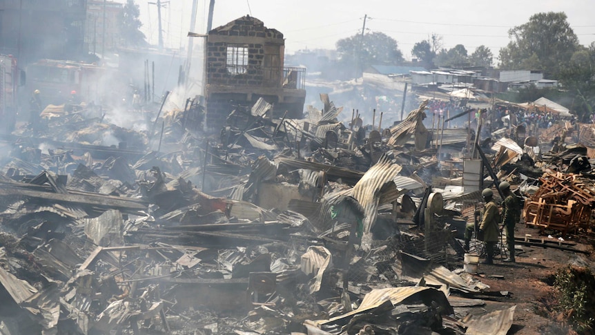 Rubble of burnt out marketplace