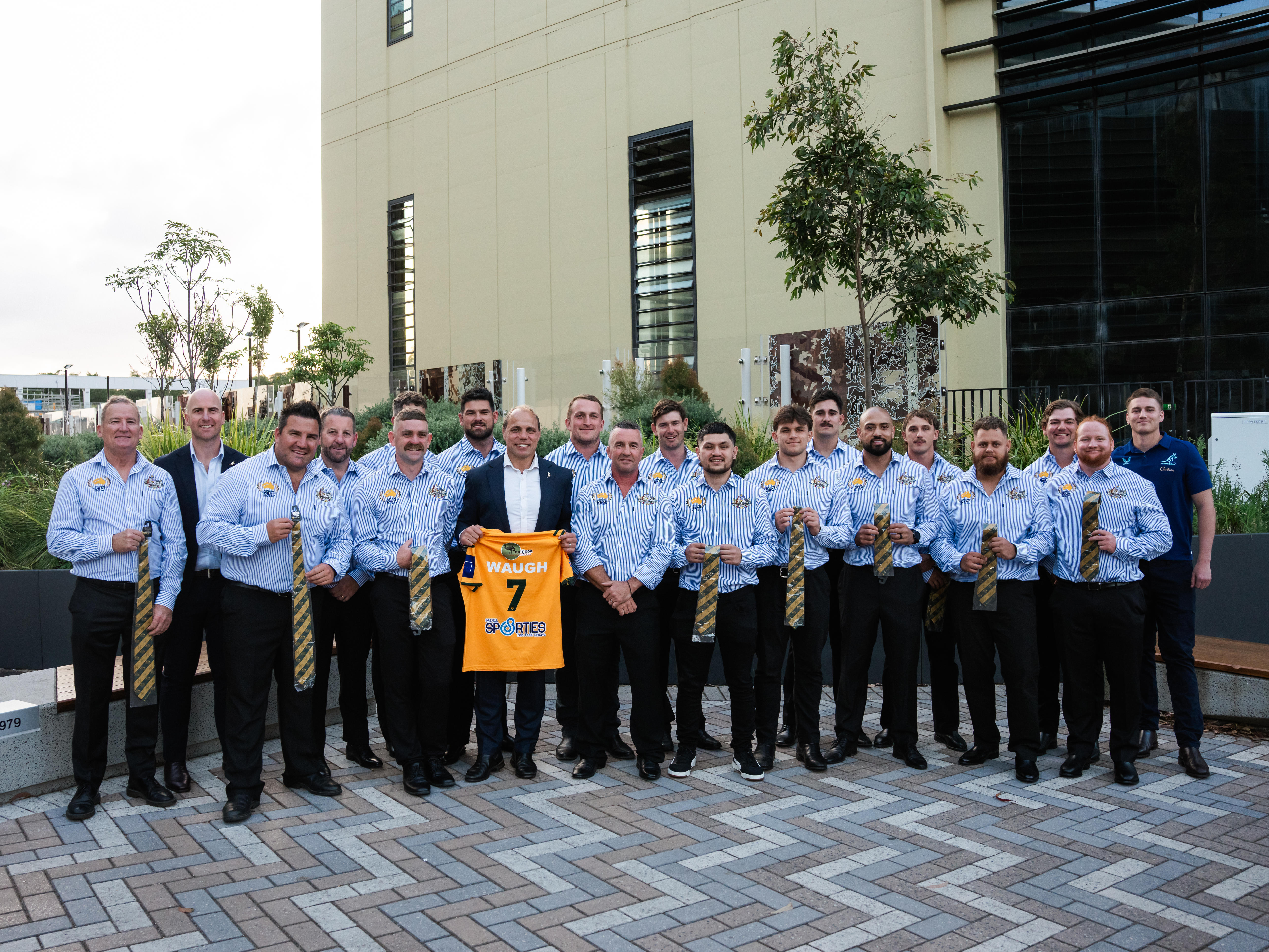 The Australian men's deaf rugby team at their tie presentation in Sydney.
