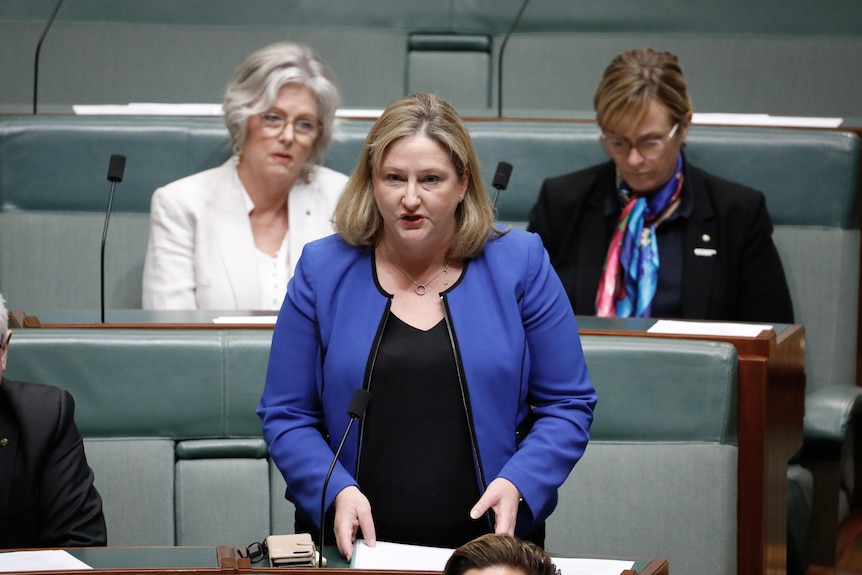 Sharkie is standing in the House of Representatives, wearing a blue jacket.