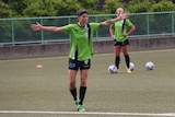 Michelle Heyman holds her arms out at Canberra United training (1)