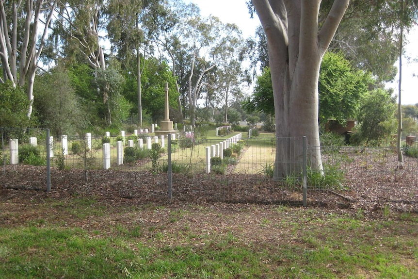 A military cemetery with 26 gravestones.