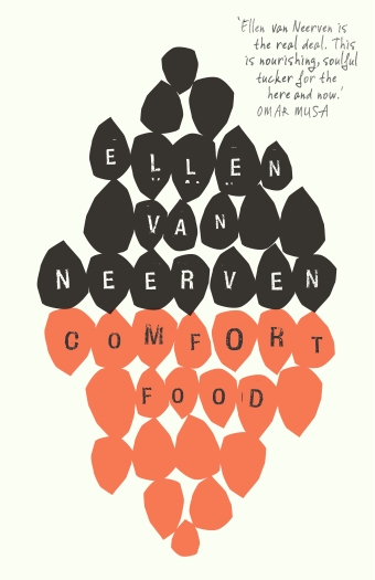 The book cover of Comfort Food by Ellen van Neerven, featuring black and red cut out shapes