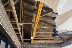The damaged ceiling of a house