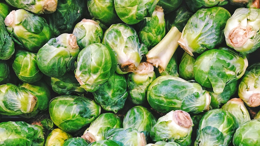A mix of fresh brussels sprouts.