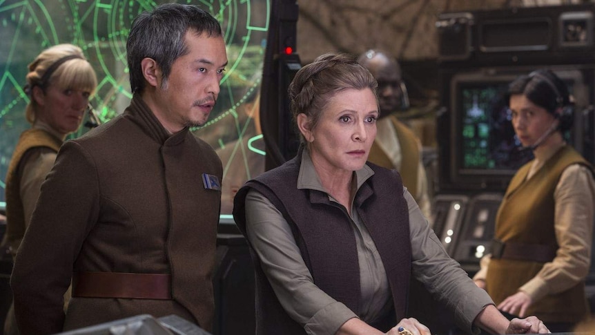 Carrie Fisher as General Leia Organa in a still from the movie Star Wars Episode VII: The Force Awakens