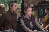 Carrie Fisher as General Leia Organa in a still from the movie Star Wars Episode VII: The Force Awakens