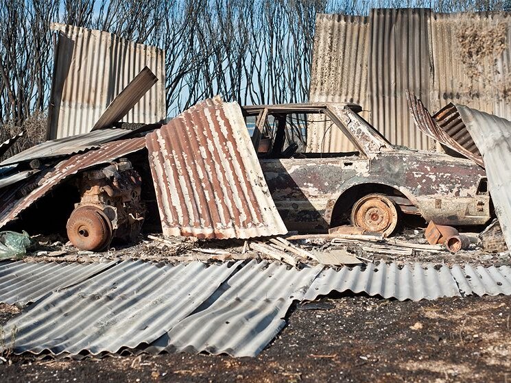 Car and shed destroyed in the bushfire
