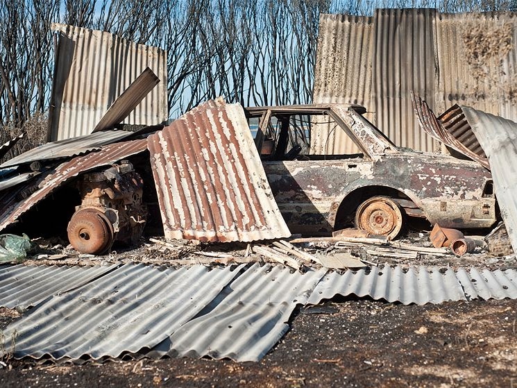 Car and shed destroyed in the bushfire