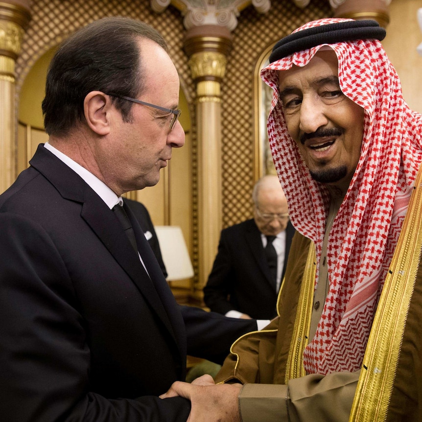 Francois Hollande and Saudi Arabia's new King Salman