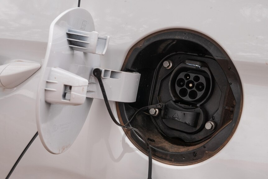 Close-up of an electric vehicle's charging point