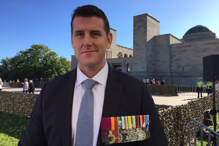 Ben Roberts-Smith in front of the War Memorial