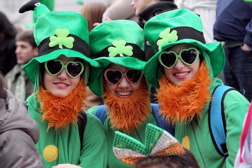 Dubliners dressed as leprechauns attend the St Patrick's Day parade.