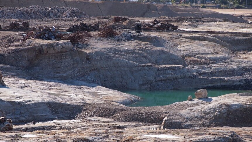 Water in the centre of the Pasminco Smelter site in Boolaroo, that is being remediated.