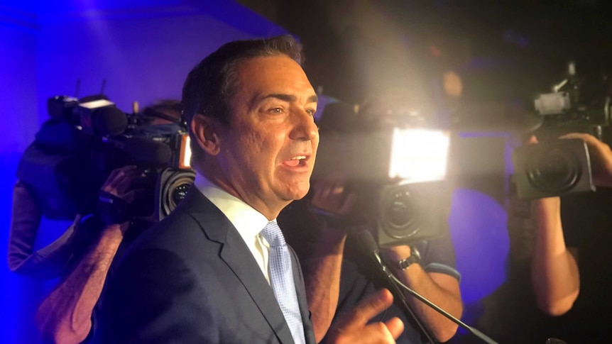 SA Liberal leader Steven Marshall declares victory.