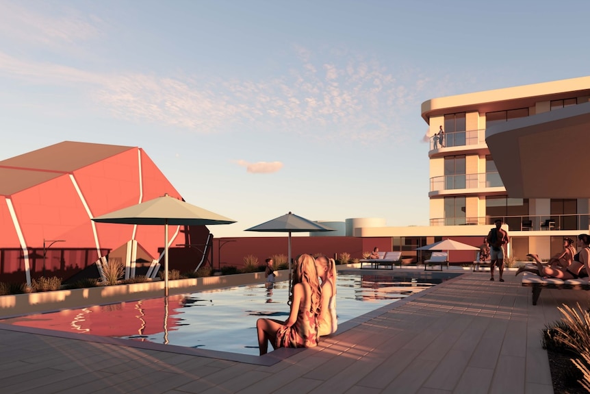 An artist's impression of a pool on top of an apartment block in Karratha.