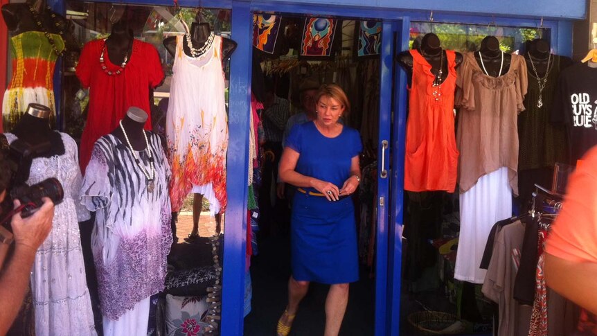 Anna Bligh visits local businesses during a campaign visit to Yeppoon