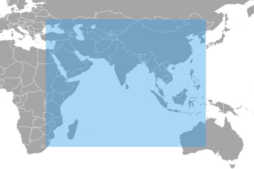 A map of the Earth with a blue box overlay