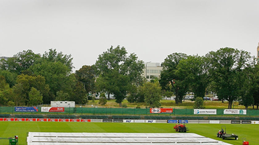Covers stay on the pitch at Junction Oval (file photo).