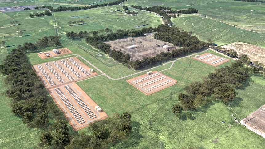 An artists impression of a large energy battery storage area. 