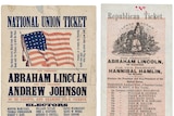 Old party tickets with the names of Abraham Lincoln and other candidates listed.
