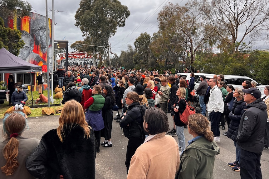 A crowd gathered in Melbourne for the Cassius Turvey rally.