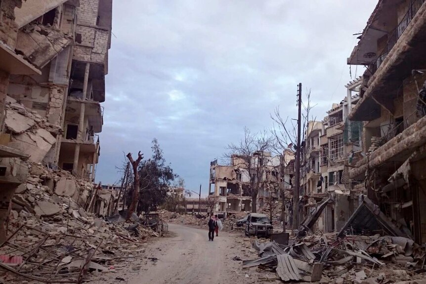 Damaged buildings in Aleppo