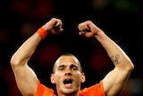 Dutch playmaker Wesley Sneijder celebrates as the Netherlands qualify for a first final since 1978.