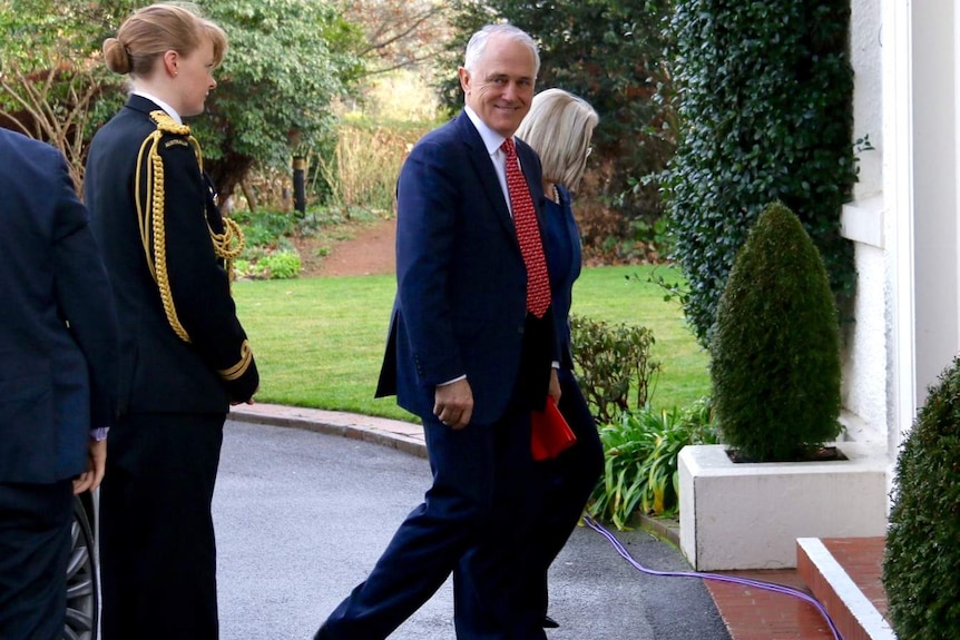 Malcolm Turnbull smiles as he arrives at Government House