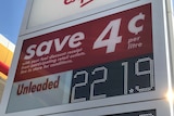 Unleaded petrol selling at 221.9 cents a litre at a Shell service station in Adelaide.