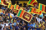 Sri Lankan fans raise their national flags during an ODI against Australia in Brisbane in 2013.