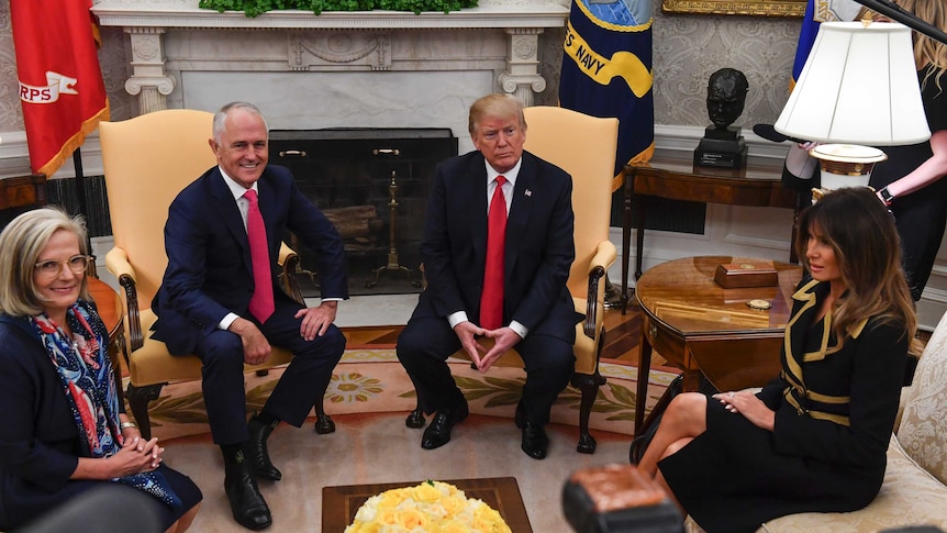 Donald and Melania Trump with Malcolm and Lucy Turnbull at The White House