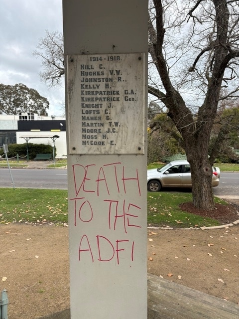Locals angered after vandals graffiti 100-year-old war memorial