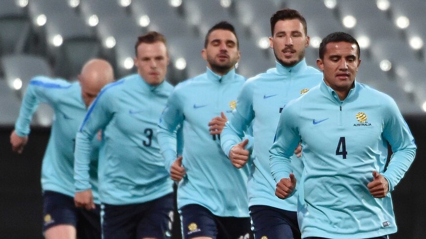 Tim Cahill leads Socceroos training