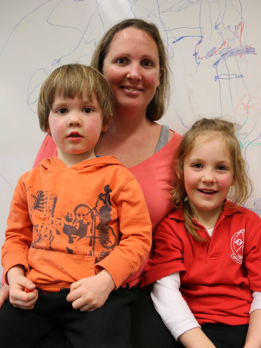 Kate Pamphilon with her children Luka (now aged 3) and Mia (aged 5).