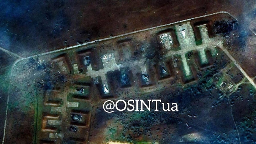 Satellite image of air force base with several destroyed aircrafts.