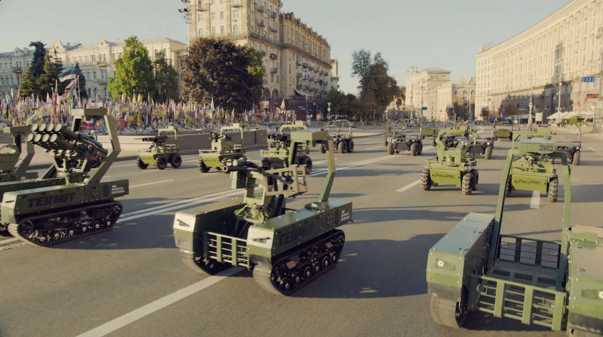 Robots replace soldiers in Ukraine's first-ever drone parade
