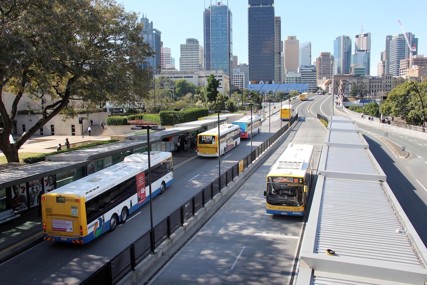 South Bank, Cultural Centre bus station with Translink bus services.